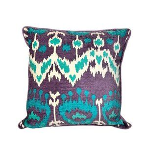 New SAFAVIER Ikat Throw Pillow Velvet Purple White Blue 17x17 Boho Decorative